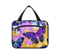 Farfalle e fiori dai colori vivaci appesi borse cosmetiche da viaggio per le donne con gancio, borse da toilette compatte di design per le signore campeggio estuche para brochas maquillaje, Farfalle e