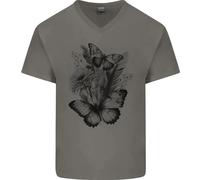 Farfalle E Fiori Nella Natura Selvaggia Uomo V-Neck T-Shirt In Cotone