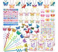 Farfalle Gadget Compleanno Party Accessori, Farfalle Cannucce Riutilizzabili Collana Fermagli Per Capelli Anello Portachiavi Tatuaggio Sacchetti Regalo Fine Festa Regalini Compleanno Bambini Invitati