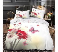 Farfalle in volo Set Di Copripiumino Set di 3 Pezzi microfibra stampa di 3D con federe per cuscini cerniera nascosta Giardino floreale copripiumino for bambini e adolescenti Single（135x200cm）