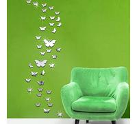 Farfalle Specchio Adesive da Parete, 36 pezzi Acrilico 3D Wall Art Adesivi Specchio Adesivi per Soggiorno Camera da letto Ufficio B Stile Carino (Argento)