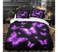 Farfalle viola copripiumino Set di 3 Pezzi ultra motivo 3D con federe per cuscini incluso federe Design notturno fantasy luminoso Set Di Copripiumino for ragazze e bambini Single（135x200cm）