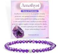 Farfume Ametista Pietra Della Calma Bracciali di Perline per Donne, Piccolo 4mm Bracciale di Cristallo in Argento Sterling 925 Pietra Naturale, Gioielli Chakra Regalo Delicato