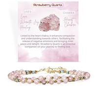 Farfume Bracciale Donna Chakra 4 mm Perline Bracciali, Cristalli Pietre Naturali Gioielli Regalo per le Donne (Quarzo Fragola)