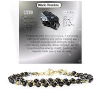 Farfume Bracciale Donna Chakra 4 mm Perline Bracciali, Cristalli Pietre Naturali Gioielli Regalo per le Donne (Ossidiana Nera)