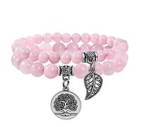 Farfume Braccialetti Chakra da donna - Bracciale con cristalli di pietre curative per donna Bracciale con pietre preziose naturali - Un set di braccialetti con doppia perla(Quarzo Rosa)