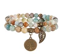 Farfume Braccialetti Chakra da donna - Bracciale con cristalli di pietre curative per donna Bracciale con pietre preziose naturali - Un set di braccialetti con doppia perla(Perle di Amazonite)