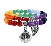 Farfume Braccialetti Chakra da donna - Bracciale con cristalli di pietre curative per donna Bracciale con pietre preziose naturali - Un set di braccialetti con doppia perla(N2 Sette Chakra)