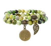 Farfume Bracciali Chakra per Donne - Cristalli Bracciale Donne Pietre Naturali Yoga Reiki- Un Set di Bracciali Doppi（Serpentino e Albero della Vita（Medio）