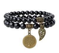 Farfume Bracciali Chakra per Donne - Cristalli Bracciale Donne Pietre Naturali Yoga Reiki- Un Set di Bracciali Doppi（Tormalina Nera e Albero della Vita（Medio）