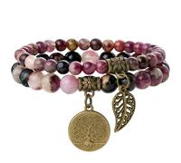 Farfume Bracciali Chakra per Donne - Cristalli Bracciale Donne Pietre Naturali Yoga Reiki- Un Set di Bracciali Doppi（Tormalina Arcobaleno & Albero della Vita（Medio）