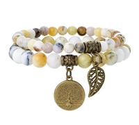 Farfume Bracciali Chakra per Donne - Cristalli Bracciale Donne Pietre Naturali Yoga Reiki- Un Set di Bracciali Doppi（Opale Dendritico & Albero della Vita（Medio）