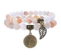 Farfume Bracciali Chakra per le donne - Cristalli Bracciale Donne Pietre Naturali Yoga Reiki- Un set di bracciali doppi (Aventurina Rosa(Confidenza) Medio)