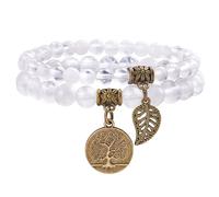 Farfume Bracciali Chakra per le donne - Cristalli Bracciale Donne Pietre Naturali Yoga Reiki- Un set di bracciali doppi (Quarzo Chiaro(Chiarezza) Medio)