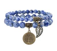 Farfume Bracciali Chakra per le donne - Cristalli Bracciale Donne Pietre Naturali Yoga Reiki- Un set di bracciali doppi (Giada Maculata Blu(Comunicazione) Medio)