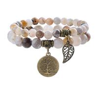 Farfume Bracciali Chakra per le donne - Cristalli Bracciale Donne Pietre Naturali Yoga Reiki- Un set di bracciali doppi (Agata Foglia di Bambu(Adattabilità) Medio)