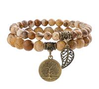 Farfume Bracciali Chakra per le donne - Cristalli Bracciale Donne Pietre Naturali Yoga Reiki- Un set di bracciali doppi (Giada Pittorica(Creatività) Medio)