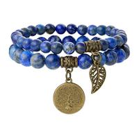 Farfume Bracciali Chakra per le donne - Cristalli Bracciale Donne Pietre Naturali Yoga Reiki- Un set di bracciali doppi（Lapis Lazuli e LifeTree（Medio）