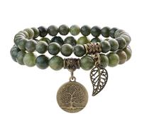 Farfume Bracciali Chakra per le donne - Cristalli Bracciale Donne Pietre Naturali Yoga Reiki- Un set di bracciali doppi (Giada di Taiwan(Connessione Ambientale) Medio)