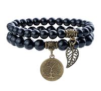 Farfume Bracciali Chakra per le donne - Cristalli Bracciale Donne Pietre Naturali Yoga Reiki- Un set di bracciali doppi (Obsidio Nero(Radicamento) Medio)