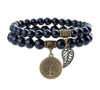Farfume Bracciali Chakra per le donne - Cristalli Bracciale Donne Pietre Naturali Yoga Reiki- Un set di bracciali doppi (Onyx(Concentrazione) Medio)