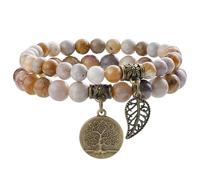 Farfume Bracciali Chakra per le donne - Cristalli Bracciale Donne Pietre Naturali Yoga Reiki- Un set di bracciali doppi (Giada di Corallo(Rinnovamento della Passione) Medio)