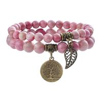Farfume Bracciali Chakra per le donne - Cristalli Bracciale Donne Pietre Naturali Yoga Reiki- Un set di bracciali doppi (Rodocrosite(Compassione) Medio)