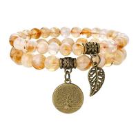 Farfume Bracciali Chakra per le donne - Cristalli Bracciale Donne Pietre Naturali Yoga Reiki- Un set di bracciali doppi（Citrino e LifeTree（Medio）