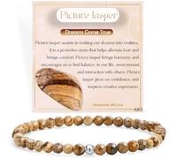 Farfume diaspro Figurato - I Sogni Si Avverano - Bracciali di Perline per Donne, 4mm Bracciale di Cristallo in Argento Sterling 925, Gioielli di Pietra Naturale Regali di Chakra