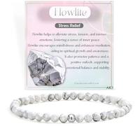 Farfume Howlite - Sollievo Dallo Stress - Bracciali di Perline per Donne, 4mm Bracciale di Cristallo in Argento Sterling 925, Gioielli di Pietra Naturale Regali di Chakra