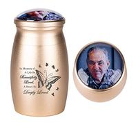 Farfume Mini urna per ceneri umane e farfalle, colore: oro | In acciaio inossidabile, impermeabile, con foto personalizzate, regalo di simpatia per la perdita amata, mini urna da 7,1 cm