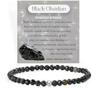 Farfume Ossidiana Nera - Protezione E Chiarezza - Bracciali di Perline per Donne, 4mm Bracciale di Cristallo in Argento Sterling 925, Gioielli di Pietra Naturale Regali di Chakra