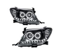Fari Alogeni Auto Per Toyota Per HILUX 2005 2006 2007 2008 2009 2010 2011 2012 2013 2014 2015 Coppia Fari Anteriori Neri DRL HALO Proiettore Lampada Angel Eyes