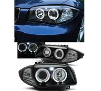 FARI ANTERIORI LED ANGEL EYES NERO PER BMW E81 E82 E87 E88 04-11 SERIE 1 FANALI