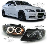 FARI ANTERIORI LED ANGEL EYES NERO PER BMW E90 E91 05-08 SERIE 3 FANALI
