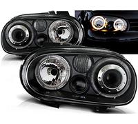 Fari Compatibili Con Volkswagen Golf 4 1997-2003 GV-1652 - Luci Anteriori Auto, Set Completo Per Driver e Passeggero, Angel Eyes Nero
