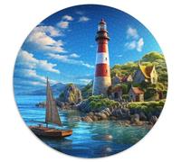 Fari costieri 1000 pezzi puzzle rotondo cerchio per adulti, paesaggio naturale, geometrico, divertente ingranaggio, sollievo sfida difficile, 1000 pezzi (67,5 x 67,5 cm)