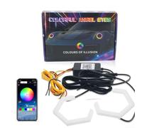 Fari LED Auto RGB Esagonali App Control 12V(70MM) | RGB dinamico, controllo app, design esagonale, doppia lente, 12V, installazione facile