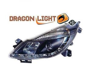 Fari Proiettori LHD Pair LED Drago DRL Chiaro Nero Vauxhall Corsa D 06-11