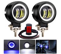 Fari Supplementari a LED per Moto, 3" Rotondi Universale Led Fendinebbia Fari Anteriori con Blu DRL Angel Eyes, Impermeabili per DC12V-24V Moto Camion 4x4 SUV UTV ATV Trattore