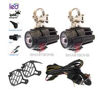 FARI SUPPLEMENTARI LED FARETTI MOTO + KIT PULSANTE + GRIGLIE FARO + STAFFE METAL
