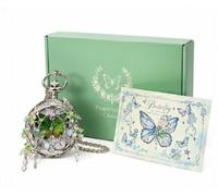 FARIDRUN Ciondolo a forma di farfalla per orologio da taschino, in argento, con esemplare rotante interno, con numeri romani, gioiello vintage unico, regalo per donna, Verde 1., One Size