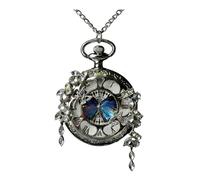 FARIDRUN Ciondolo for orologio da tasca a farfalla, collana for orologio da tasca con fiore in cristallo vintage, ali di farfalla blu al centro, design cavo in argento(D)
