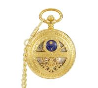 FARIDRUN Orologio da tasca meccanico da uomo, quadrante con numeri romani, design scheletrato giorno/notte, con scatola e catena, disponibile in nero, oro e argento(Gold)
