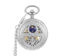 FARIDRUN Orologio da tasca meccanico da uomo, quadrante con numeri romani, design scheletrato giorno/notte, con scatola e catena, disponibile in nero, oro e argento(Silver)