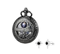 FARIDRUN Set di orecchini e orologio da tasca meccanico intelligente, da uomo e donna, ricreando il romanticismo medievale (nero), nero5, One Size