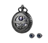 FARIDRUN Set di orecchini e orologio da tasca meccanico intelligente, da uomo e donna, ricreando il romanticismo medievale (nero), Nero 3, One Size