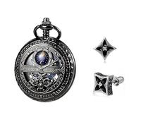 FARIDRUN Set di orecchini e orologio da tasca meccanico intelligente, da uomo e donna, ricreando il romanticismo medievale (nero), nero4, One Size
