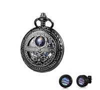 FARIDRUN Set di orecchini e orologio da tasca meccanico intelligente, da uomo e donna, ricreando il romanticismo medievale (nero), Nero 2, One Size