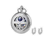 FARIDRUN Set di orecchini e orologio da taschino meccanico unisex, ricreando romanticismo medievale (argento), Argento 4., One Size